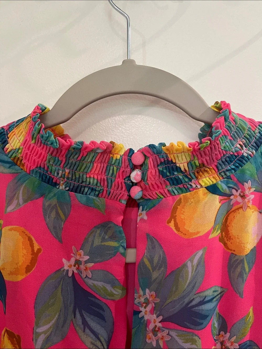 Sam Edelman Tropical Lemon Print High Neck Chiffon Shift Dress Size 12 Pink NWT